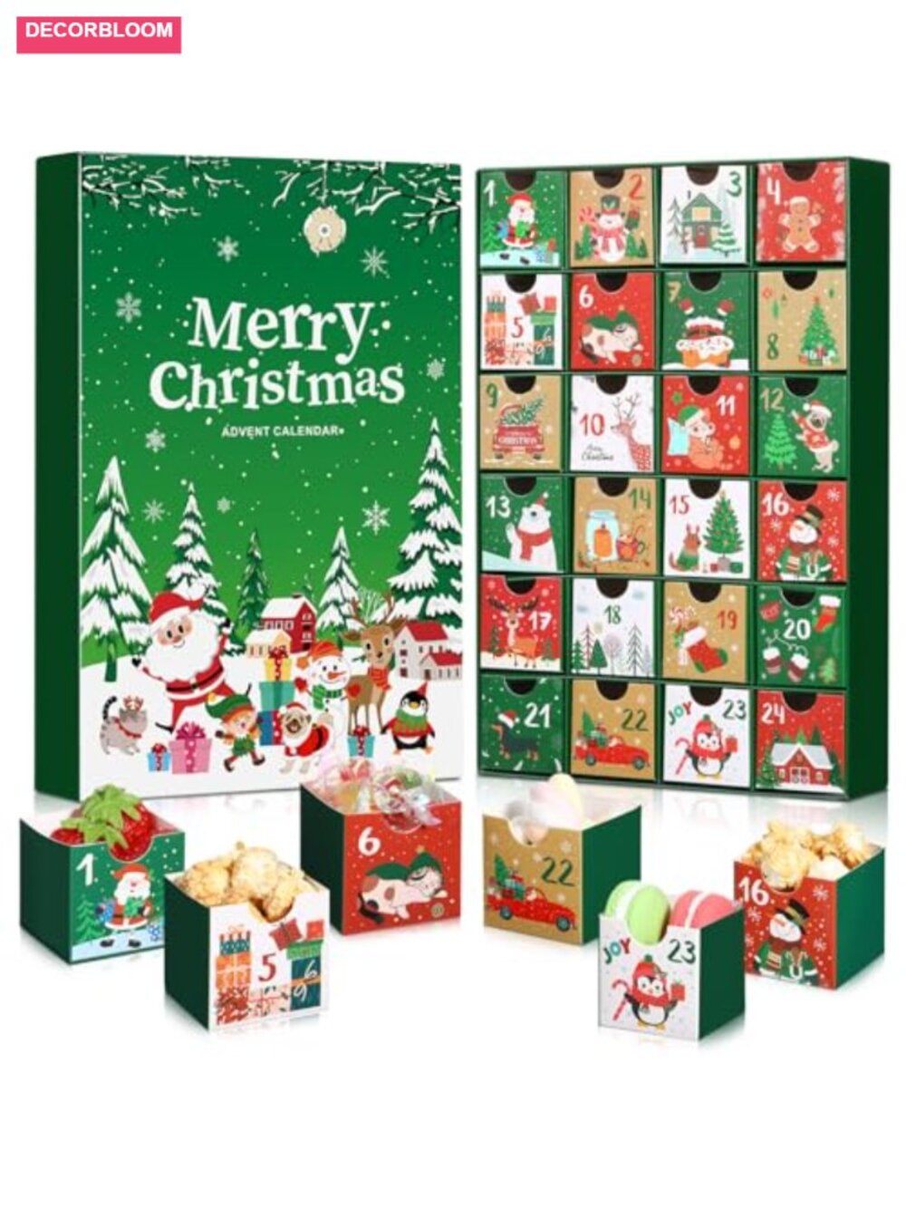 24 Day Christmas Advent Calendar Kraft Paper Countdown Gift Boxes